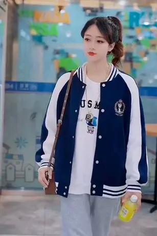 刺绣棒球服女春秋ins潮2023新款学生宽松韩版百搭休闲小香风外套商品大图