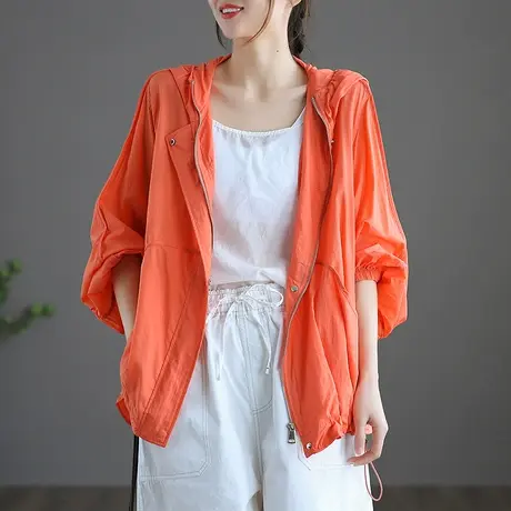 dza 文艺复古白色连帽防晒衣女短款夹克外套新款夏季休闲薄款上衣商品大图