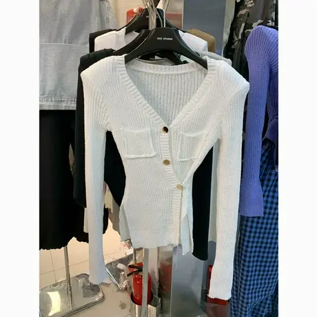 2023春季新品韩版设计感小众侧扣针织上衣洋气百搭个性气质薄毛衣商品大图