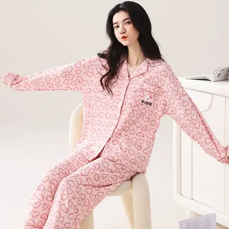 猫人睡衣女春秋季纯棉长袖开衫休闲大码秋冬全棉可外穿家居服套装商品大图