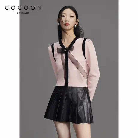 可可尼COCOON商场同款气质上衣秋新款女装小众设计撞色毛针织衫图片