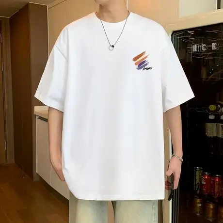 短袖t恤男新款夏季大码宽松潮牌男生半袖重磅纯棉简约运动上衣服商品大图
