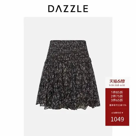 【3件65折】DAZZLE 地素奥莱半裙黑色碎花半裙图片