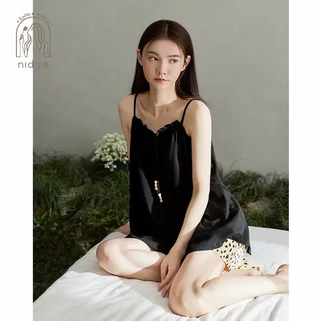 妮狄娅睡衣女夏季纯棉薄款宽松吊带衫清凉短裤时尚外穿家居服套装商品大图