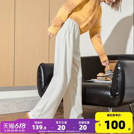 唐狮糯米裤休闲裤女2025新款女冬季宽松休闲松紧百搭阔腿长裤kz商品大图