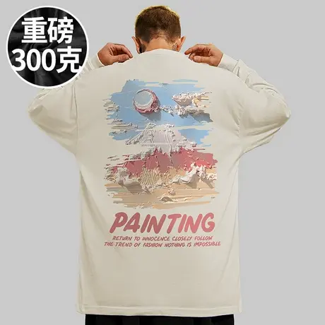 100%纯棉300g重磅2025胖子加肥加大码男装特大码长袖T恤潮流春季商品大图