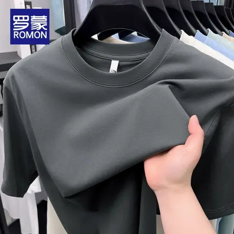 罗蒙桑蚕丝男士短袖T恤2025新款休闲宽松圆领高端男装纯色上衣男商品大图