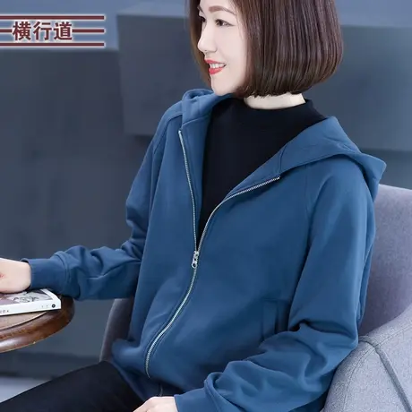 外套女冬装2023新款连帽全棉休闲大码宽松长袖纯棉黑色上衣服外搭商品大图