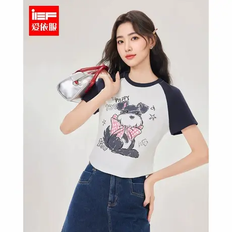 IEF/爱依服上衣2025夏季新款通勤休闲运动辣妹正肩显瘦时尚短T恤图片