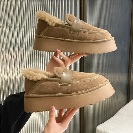 厚底网红保暖大棉鞋女居家外穿加绒加厚2023冬季新款雪地靴一脚蹬商品大图