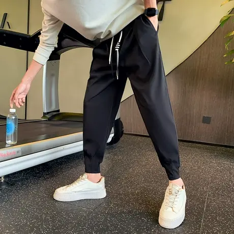 春秋季束脚休闲西裤男2023新款个性宽松纯色男裤小脚哈伦西裤九分商品大图