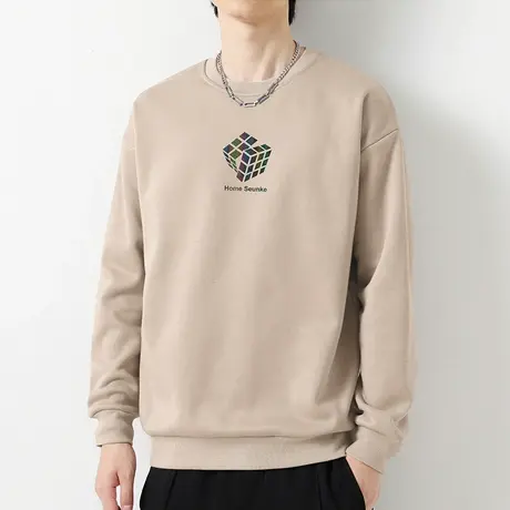 重磅纯棉圆领卫衣男宽松潮流百搭无帽上衣服秋冬款摇粒绒长袖t恤商品大图