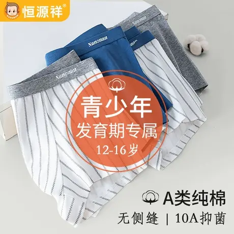 恒源祥青少年纯棉内裤中学生发育期男生四角裤平角裤衩高中初中生商品大图