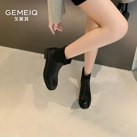 戈美其英伦风马丁靴女款2025春季新款软底小众瘦瘦靴平底针织袜靴商品大图