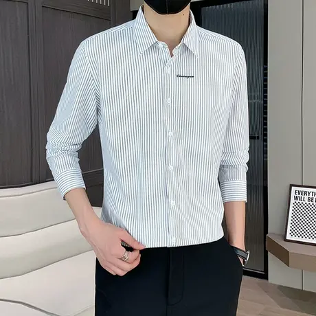男士竹纤维条纹长袖衬衫春秋季免烫高品质衬衣休闲帅气内百搭寸衫商品大图