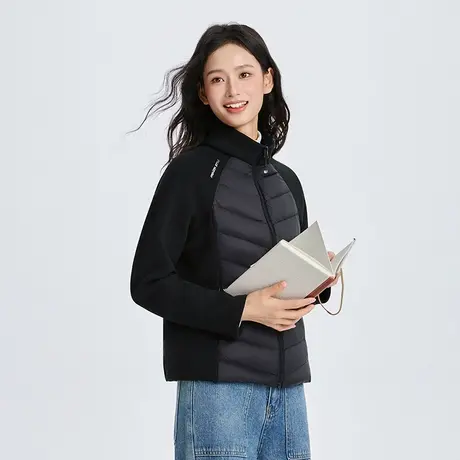 雅鹿轻薄修身羽绒服女2025新款冬季运动拼接短款立领百搭女士外套商品大图