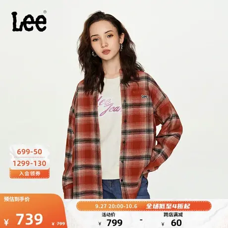 Lee商场同款23秋冬新品Oversize红褐色法兰绒格纹女款长袖衬衫潮图片