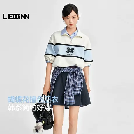 【昕怡粉丝专享】乐町蝴蝶花宽松卫衣女25年半开襟拉链立领上衣商品大图
