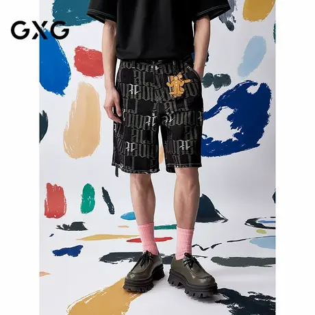 [商场同款]GXG男装 提花满印短裤牛仔五分裤25夏新品G25X252001图片