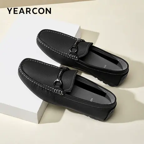 意尔康乐福鞋男真皮2026春季新款男士商务休闲皮鞋舒适套脚豆豆鞋商品大图