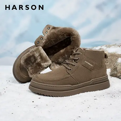哈森男士户外雪地靴防滑加厚保暖羊毛棉靴东北真皮加绒短靴男棉鞋商品大图