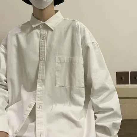 长袖高级垂感休闲衬衫男春秋正装宽松潮白色衬衣痞帅男士国风商务商品大图