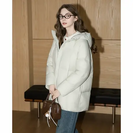 yoe冬中长款羽绒服女简约风净色连帽宽松面包服保暖防寒少女TUTA商品大图