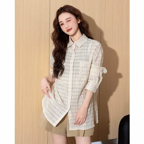 唐狮春秋季新款长袖衬衫女肌理感长袖上衣宽松百搭翻领外套女TM商品大图