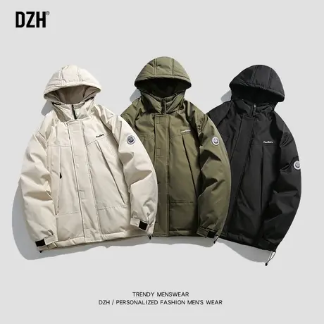 男士连帽冲锋衣外套男冬棉服潮流百搭工装棉袄2023年新款情侣棉衣商品大图