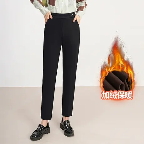 2023年秋冬新款高腰显瘦直筒裤女黑色加绒加厚休闲裤小个子九分裤图片