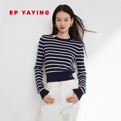 EP YAYING雅莹女装 纯羊毛短款条纹针织衫上衣 春装商场同款9548A图片