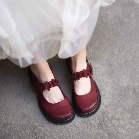 Artmu阿木原创复古森系花朵浅口单鞋女粗跟玛丽珍鞋一字带新款图片