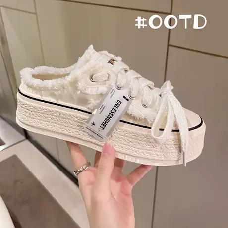 小众高级感包头拖鞋女夏季外穿鞋子女半托帆布小白鞋2023新款凉鞋商品大图