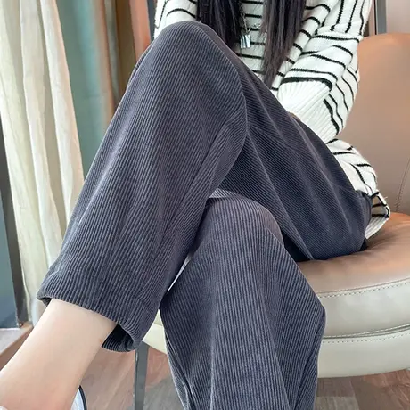 灯芯绒裤子女秋冬季高腰显瘦宽松直筒条绒雪尼尔休闲哈伦灰色裤子商品大图