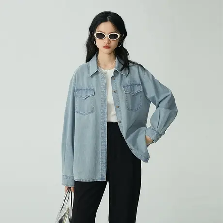omont蛋挞家 复古牛仔衬衫女春季2023年新款宽松显瘦叠穿衬衣上衣商品大图