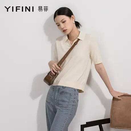 Yifini/易菲polo衫v领短袖针织衫女宽松显瘦常规上衣夏装新款潮商品大图