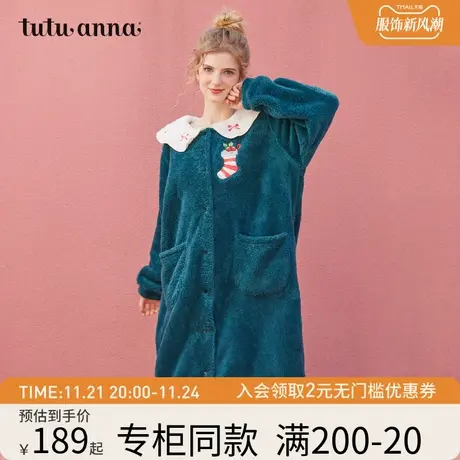 tutuanna家居服睡衣女日韩ins风甜美圣诞羊羔绒可爱少女长袖睡裙商品大图