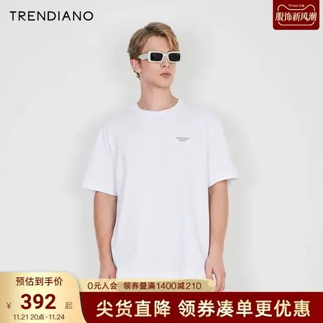 TRENDIANO官方2023新款春夏纯棉刺绣宽松圆领短袖t恤男图片
