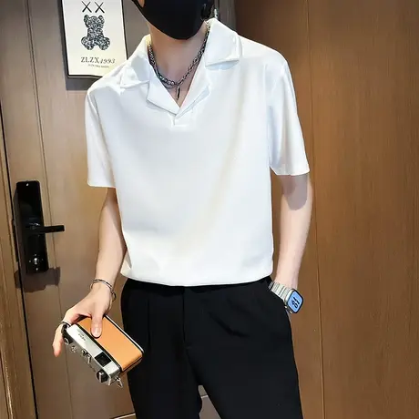 夏季时尚休闲潮牌短袖男新款2023夏天潮流设计感上衣纯色半袖t恤图片