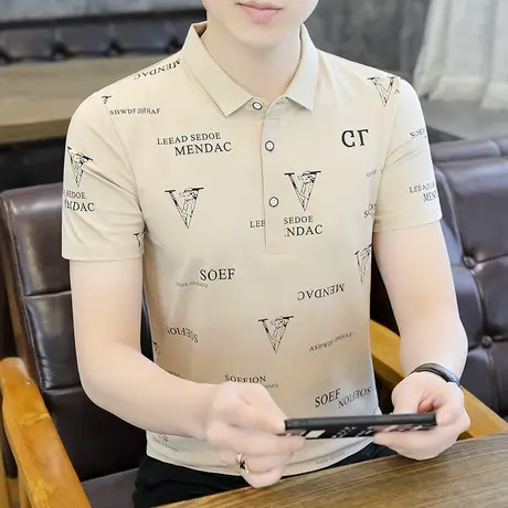 夏装纯棉男士短袖t恤休闲夏季新款翻领polo衫冰丝刺绣有领上衣服商品大图