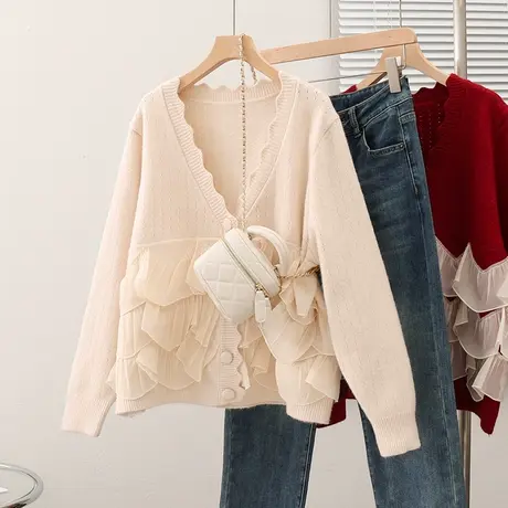 2023秋装新款韩版宽松女开衫毛衣外套针织衫上衣V领长袖百搭纯色商品大图