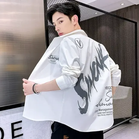 长袖衬衫外套男士夏季潮牌2023新款韩版潮流痞帅气休闲时尚男衬衣商品大图