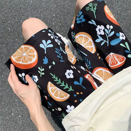 沙滩裤男夏季印花短裤薄款休闲速干ins潮流冰丝宽松运动五分裤子商品大图