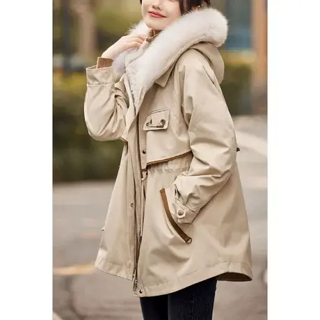 时尚气质保暖狐狸毛领皮草派克服2022年冬季新款女士宽松显瘦外套图片