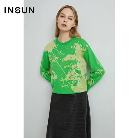 INSUN恩裳线上专选秋季涂鸦小清新配色羊毛毛织衫图片