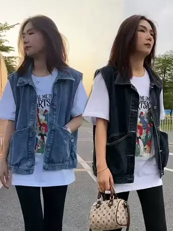 爆款牛仔马甲女2023春夏新款时尚休闲宽松坎肩洋气马夹背心外穿潮商品大图