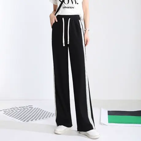 黑色显瘦运动裤薄裤2022春夏新款垂感拖地裤百搭阔腿裤休闲直筒裤商品大图