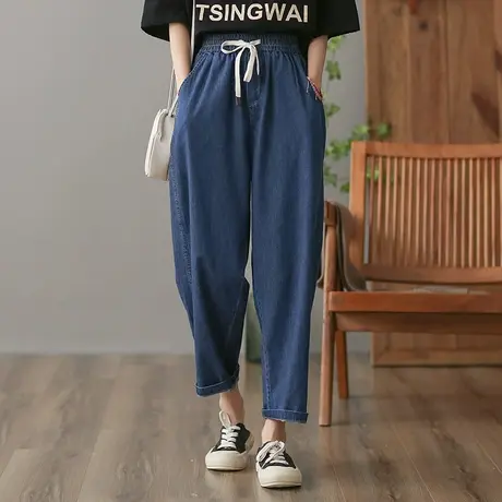 dza 高腰显瘦牛仔裤女2023夏季纯棉九分休闲裤宽松百搭直筒哈伦裤图片