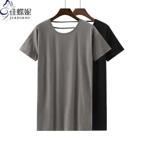 夏季新款圆领宽松大码中长款纯色休闲纯棉短袖体恤上衣内搭女打底图片
