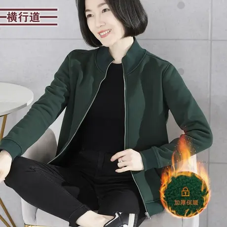 2025春季新款立领拉链长袖休闲宽松外套加绒黑色上衣服外搭大码女图片